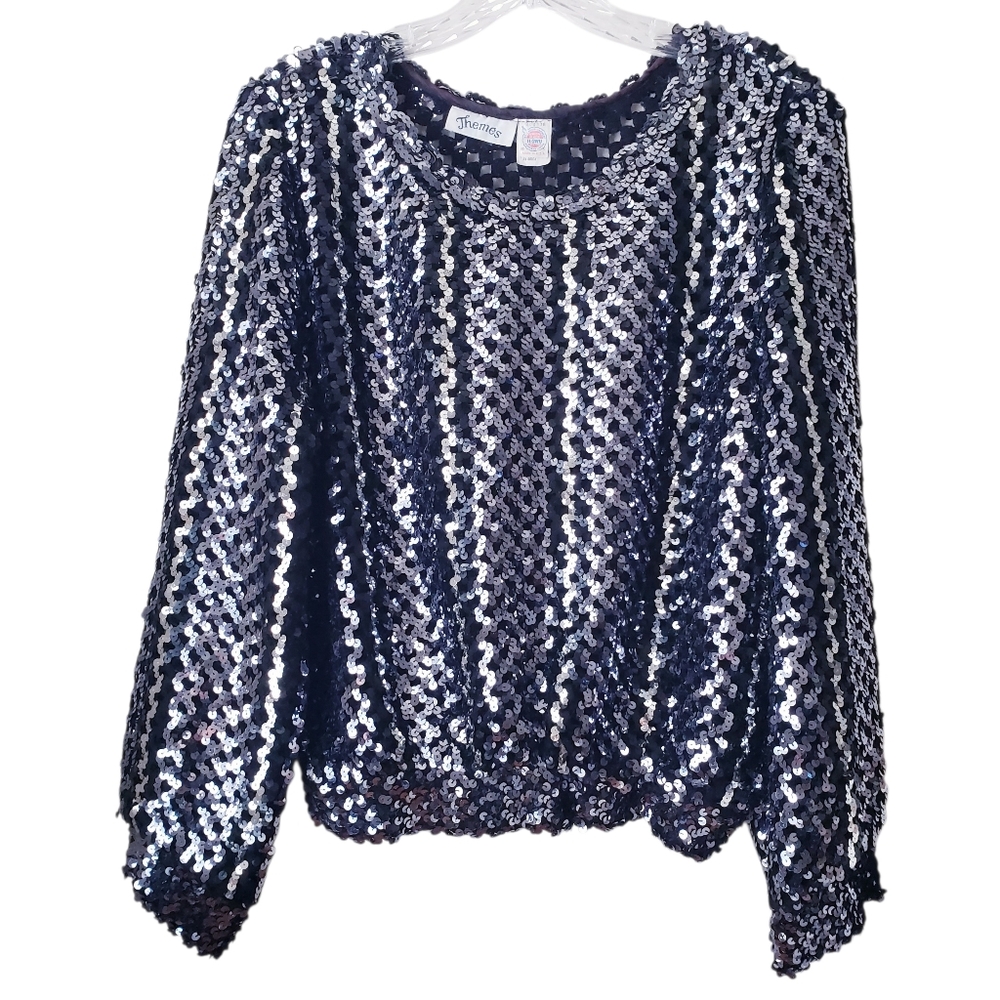 Vintage Themes Silver Gray Sequins Blouse